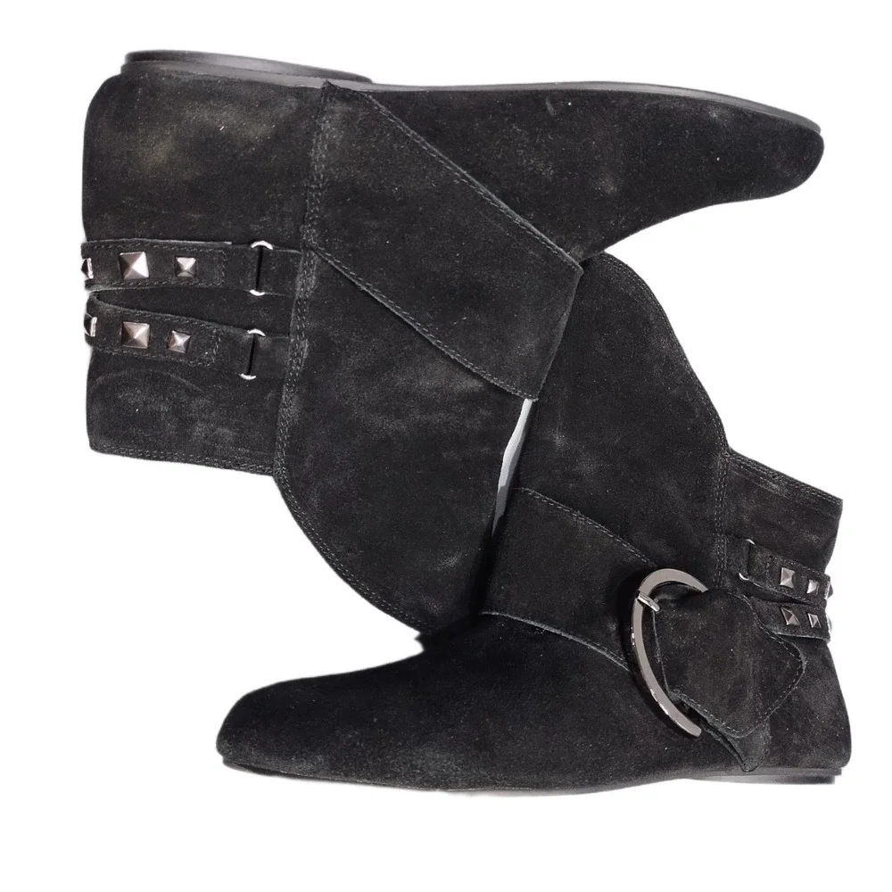 Naughty Monkey Ankle Boots Womens US Size 10 Black Leather Studded Draped Design